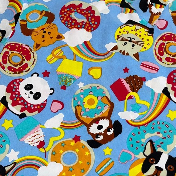 Dog Cats Donuts Rainbow Scrub Top Shirt Womens XL - Picture 7 of 9